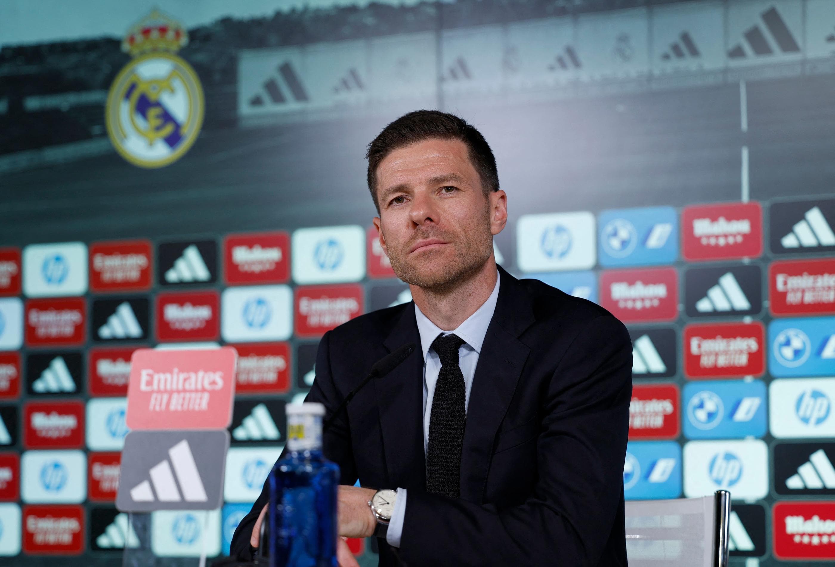 Xabi Alonso speaks at his Real Madrid managerial presentation in May 2025