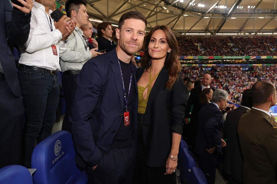 Xabi Alonso and his wife Nagore Aranburu watch Spain play Italy at Euro 2024