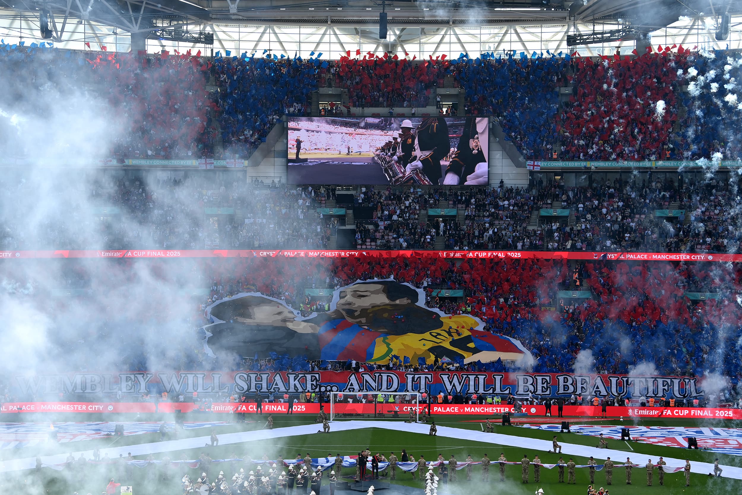 Maxence Lacroix celebrates Crystal Palace's FA Cup win at Wembley